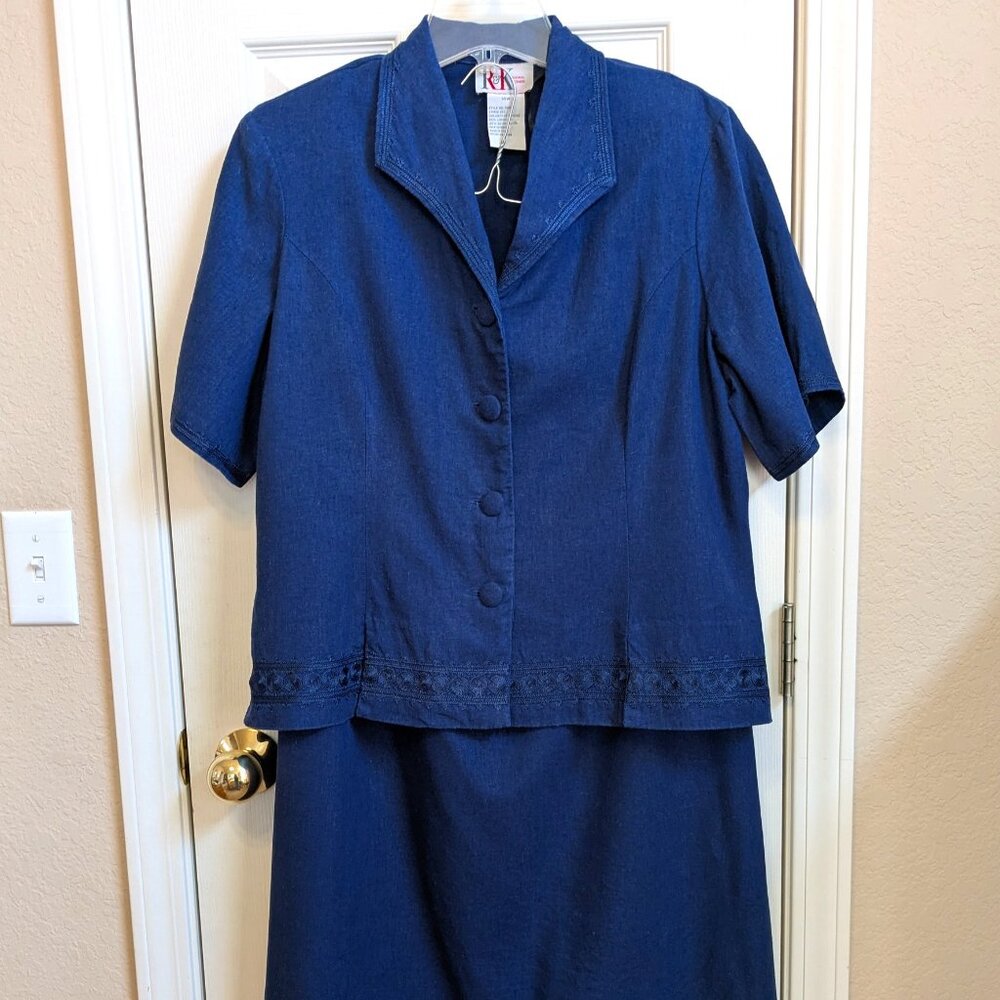R&K Vintage Dress Linen Blend Two Piece Skirt Set Original Woman